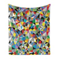 Abstract Soft Flannel Fleece Throw Blanket, Geometric Chaos Triangular Mosaic Polygonal Fractal Contemporary Modern Design, Cozy Plush for Indoor and Outdoor Use, 60" x 80", Multicolor, by Ambesonne