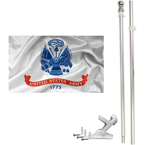 FFN 6ft Flagpole, Tangle Free Spinning Aluminum Telescopic Flag Pole and Mount for 3x5ft or 2x3ft Flags, Includes a 3x5 Foot US Army Flag 6' Silver
