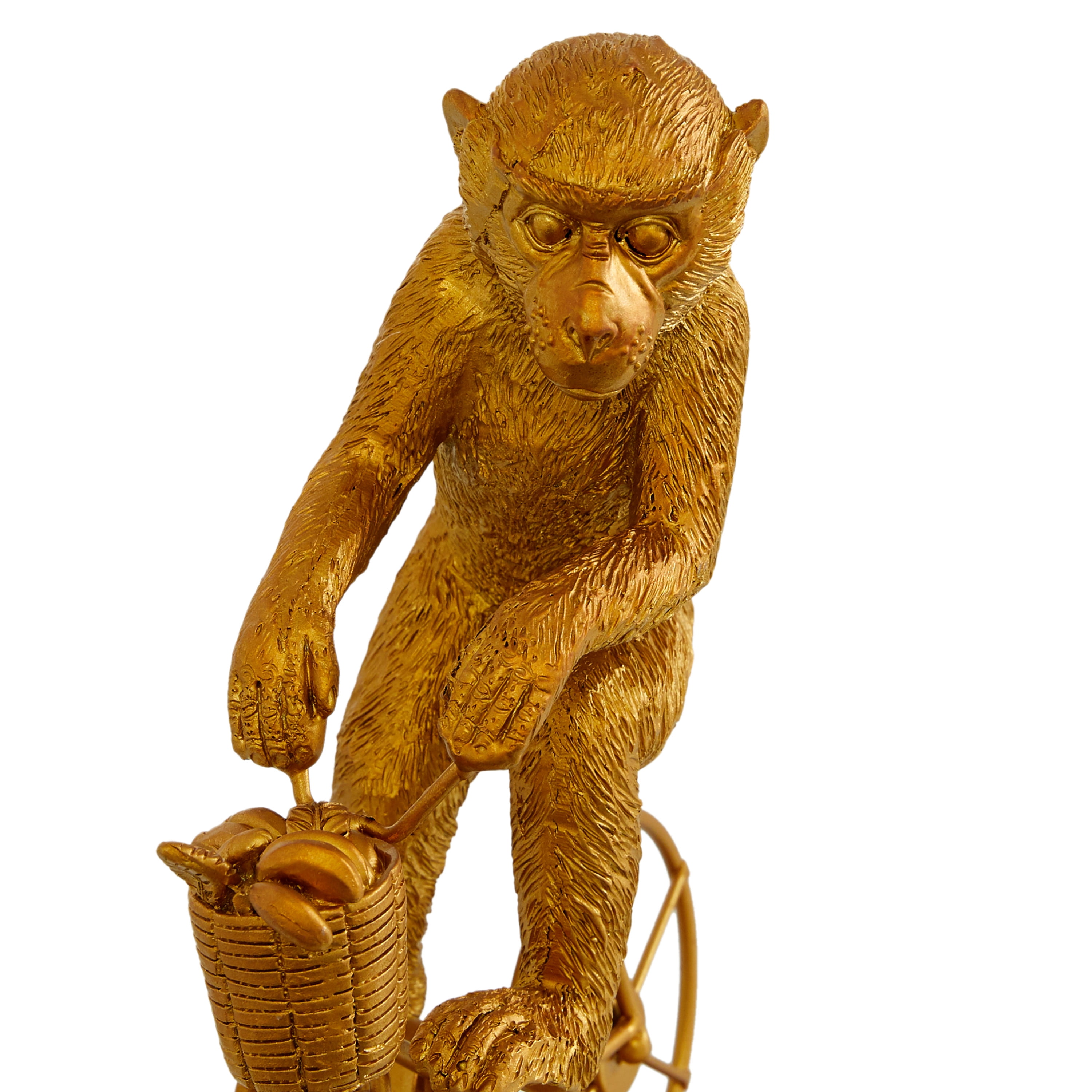 7" x 9" Gold Polystone Monkey Sculpture with Bicycle, by DecMode