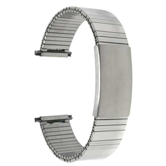 Bandini 20mm Silver Tone Stainless Steel Stretch Watch Strap for Men, Straight End, Adjustable Length Metal Expansion Watch Band, No Buckle
