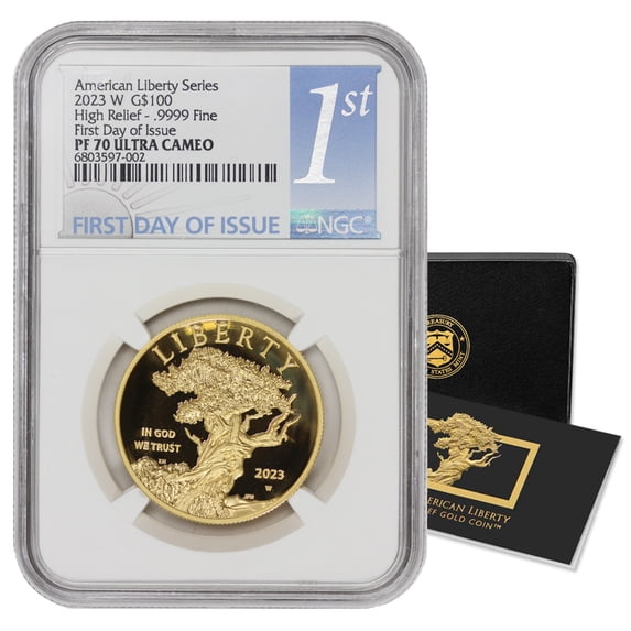 2023-W $100 Gold High Relief Liberty NGC PF70 Ultra Cameo First Day of Issue with Original Government Packaging U.S. Mint Coin