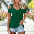 thumbnail image 6 of HOMBOM Women Shirts Green Fashion Cutout Short Sleeve Solid Off The Shoulder Crew Neck Shirts 2XL, 6 of 7