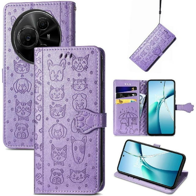 Funda Cartera FOXDOCK para TCL 60 NxtPaper 4G , Flip PU con Relieve de Gatos y Perros, Tarjetero y Soporte