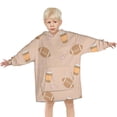 thumbnail image 3 of Light Brown Footballs and Cups Pattern Blanket Hoodies for Kids 6-13YR Oversize Wearable Blanket Hoodies for Boys Girls Teens, 3 of 7