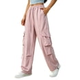 thumbnail image 3 of Wide Leg Cargo Pants Womens Summer Casual Fashion Quick Drying Solid Color Work High Waist Straight Trousers Wide Leg Drawstring Elastic Waist Multi Pocket Pants, 3 of 6