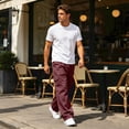 thumbnail image 5 of Resicozy Baggy Sweatpants Men Fall Winter Casual Fleece Wide Leg Drawstring Cargo Sweat Pants Athletic Gym Jogger with Pockets Wine M, 5 of 9