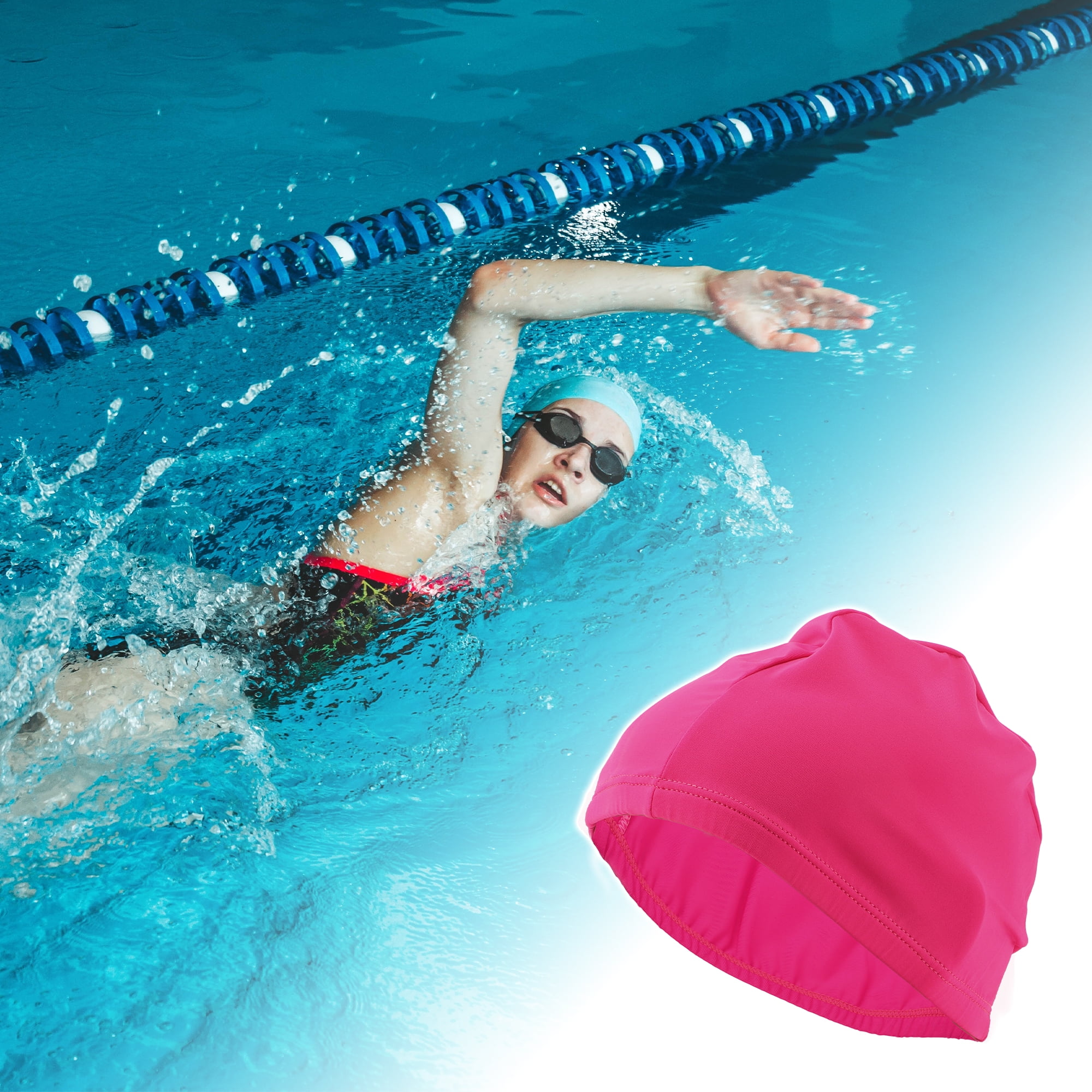 Unique Bargains Elasticity Swim Cap Measuring for Comfortable Fit Rose Red