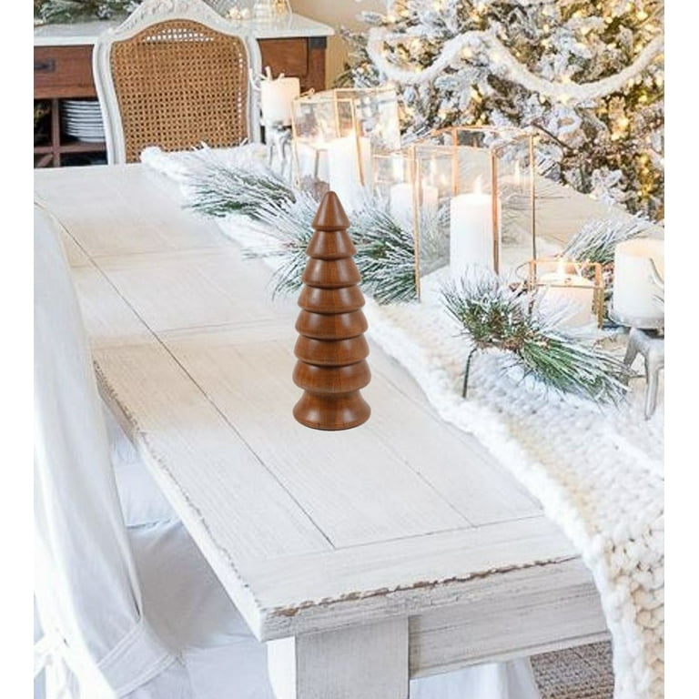 Holiday Time Wooden Tree Tabletop Christmas Decor with Walnut Finish, 12  inch Height
