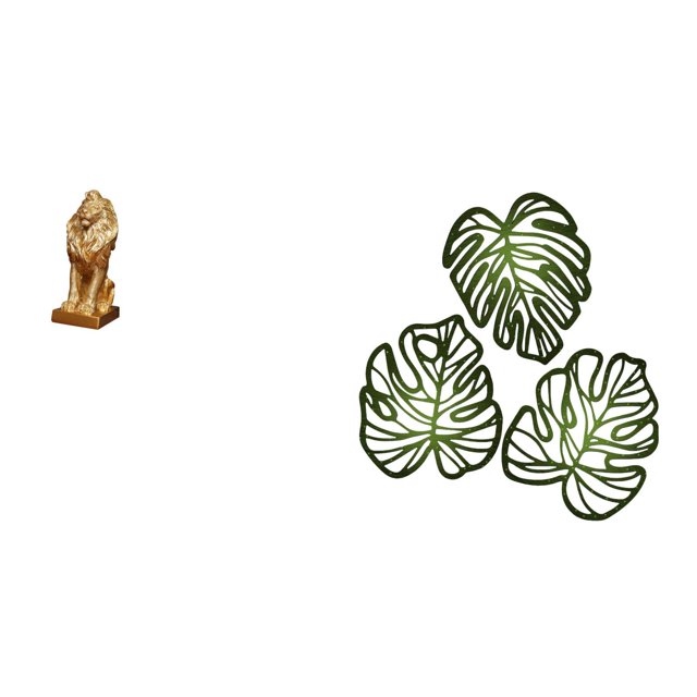 Majestuosa figura de león con hojas de palma. Arte de pared de madera. Decoración creativa de la selva para la oficina, el hogar, la estantería y el f