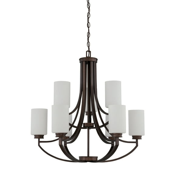 F18009-64-Sunset Lighting-Dalton - 9 Light Chandelier   Provincial Bronze Finish with Opal Etched Glass