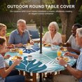 thumbnail image 3 of Round Outdoor Tablecloth with Umbrella Hole and Zipper, Teal Blue Palm Leaves Tablecloth with Elastic Waterproof, Tropical Botanical Summer Patio Table Covers for 36" - 44" Picnic Pool Tables, 3 of 9