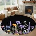 thumbnail image 2 of Spring Floral Large Area Rugs for Bedroom Living Room, Soft Non Slip Carpet Bedside Rug, Summer Botanical Elegant Black Round Floor Cover Kitchen Accent Rug 8' for Dining Room/Office, 2 of 9