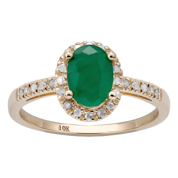 10k Yellow gold Oval Emerald and Diamond Halo Ring