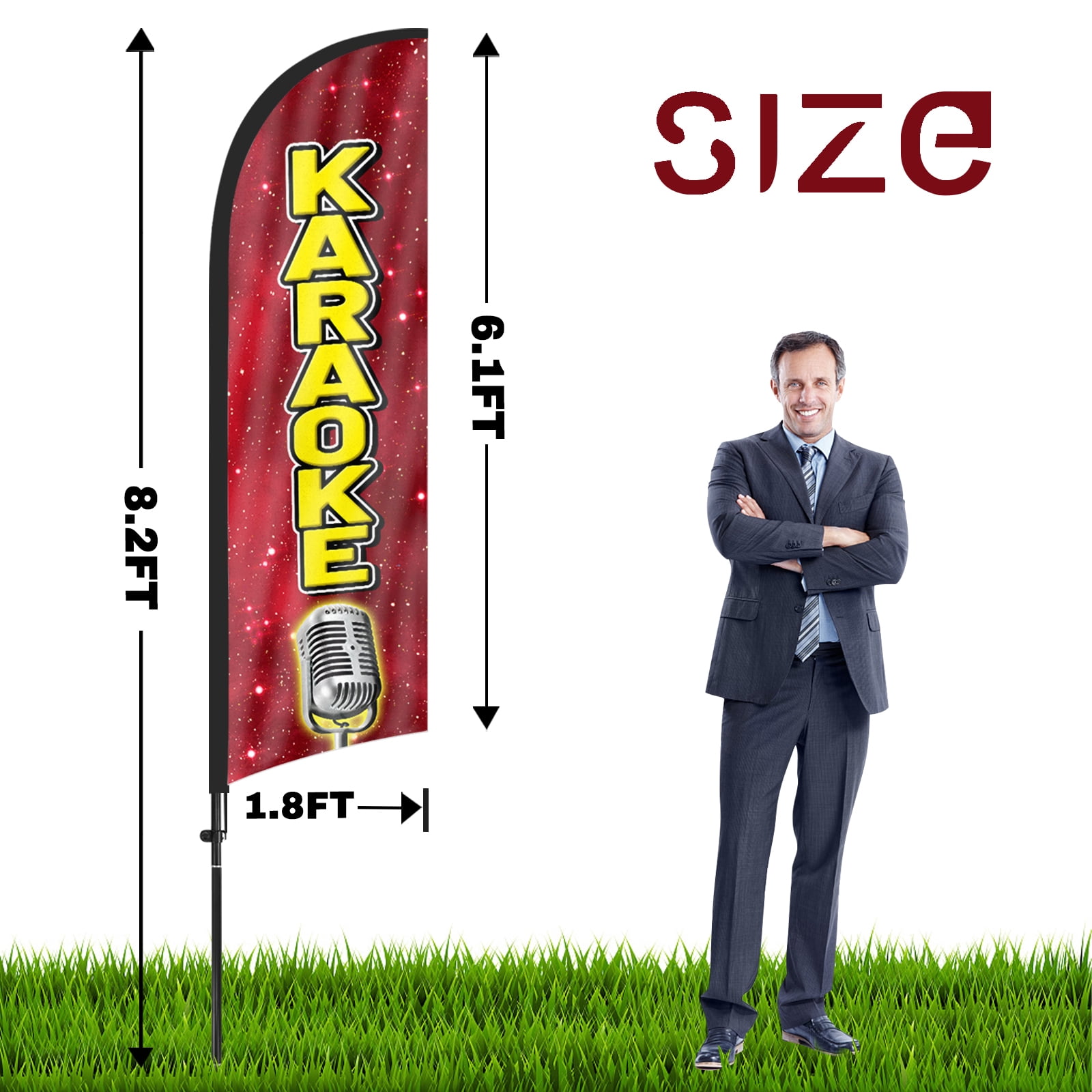 QSUM Karaoke Feather Flag with Flag Pole Kit and Ground Spike, 8.2FT Karaoke Windless Flag Banner Sign Business for Outdoor Advertising Sign Decoration Display