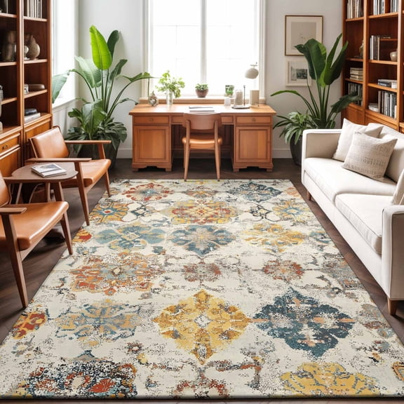Large Area Rugs 8'x10', Farmhouse Morocco Carpet Runner Indoor Outdoor Rugs Home Decor Aesthetic, Boho Abstract Shabby Texture Art Non Slip Mats Washable Accent Rug for Living Room Bedroom