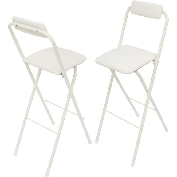 2 Pcs Folding Bar Stool with Backrest, 29.53 Tall Folding Chair, Comfortable Sponge Padded Counter Height Foldable Stool Portable Folding Stool, for Outdoor Camping Kitchen Shop Cafe, White