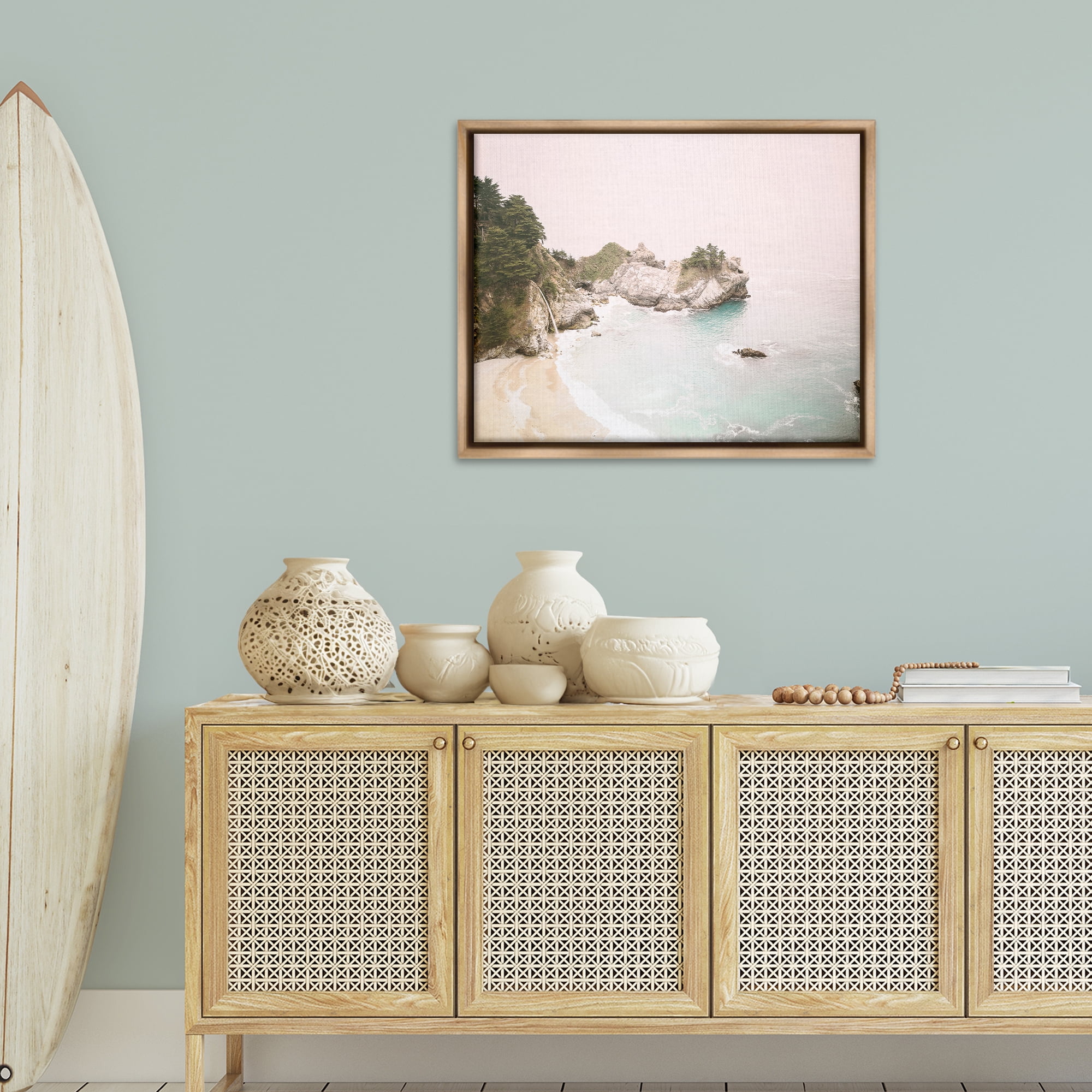 Stupell Industries McWays Falls Seascape Nautical & Beach Photography Brown Floater Framed Canvas Art Print Wall Art, 31 x 25