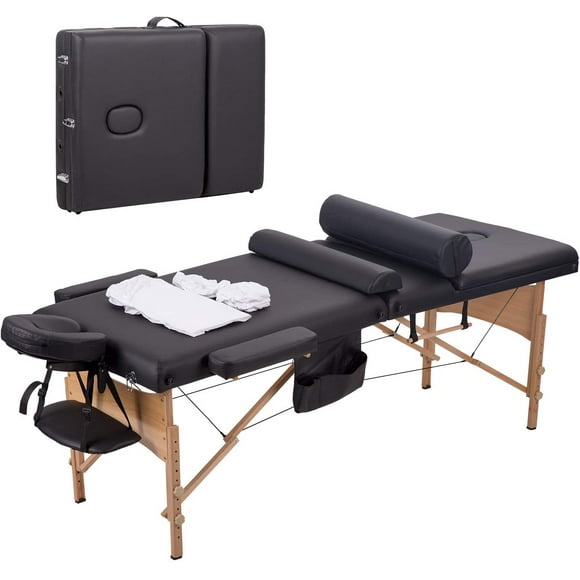 BestMassage Lit de Massage 3 Pli 84 Pouces Table de Massage Spa Lit Hauteur Réglable Lit de Cils, Black, 1 Comte