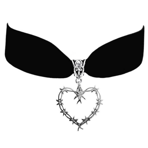 Fogun Gothic Punk Velvets Choker Necklace Barbed Wire Heart Pendant Necklace Vintage Clavicle Necklace Jewelry for Women