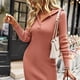 thumbnail image 2 of Vestido paquete de cadera Cuello vuelto Cierre de botones Mangas largas Vestido suéter corto elástico Champán XL, 2 of 8