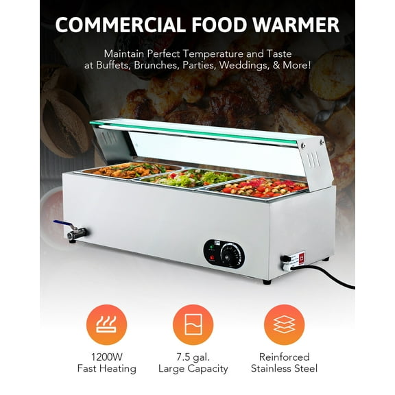 3x10QT Commercial Electric Food Warmer Buffet Bain Marie Countertop Steam Table
