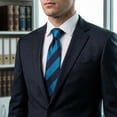 thumbnail image 7 of Striped Necktie for Men Deep Blue Cerulean Stripes Ties for Business Suit Jacket Extra Long 63", 7 of 7