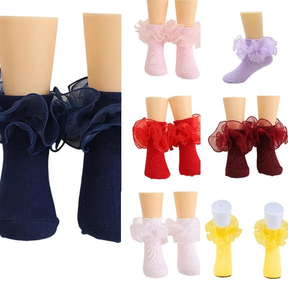 Wdgfv Girls Ruffle Socks Toddler Girl Frilly Dress Socks Double Lace Big Ruffles Fold Over Church Fancy Sock for Baby Kids 8-10 Years