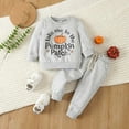 thumbnail image 2 of Gibobby Toddler Boy Halloween Outfit Pumpkin Embroidery Long Sleeve Sweatshirt Plaid Pants Fall Clothes Set(Grey,12-18 Months), 2 of 7