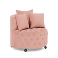 thumbnail image 3 of Swivel Accent Barrel Chair Velvet Upholstered Club Chair with Movable Wheels and 3 Pillows, Modern Oversized Round Lounge Single Sofa for Living Room Bedroom Hotel Office, Pink, 3 of 8
