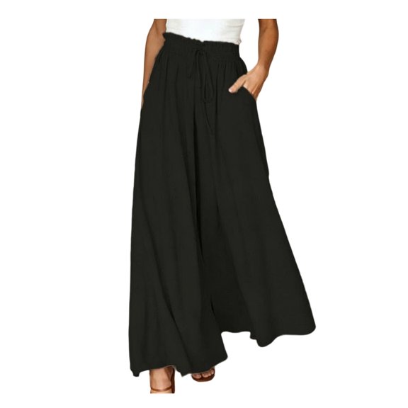 Quixlent Women Long Pants, Oversized Wide Leg Trousers with Pockets, Pure Color Elastic Straps Adjustable Pants for Daily Casual Wear