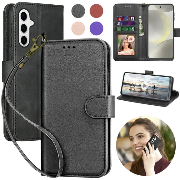 For Samsung Galaxy S24 Plus Phone Case, Ebizware Galaxy S24 Plus RFID Blocking Leather Wallet Case for Women Men with Card Holder Slots and Lanyard Magnetic Flip Kickstand Cover [Black]