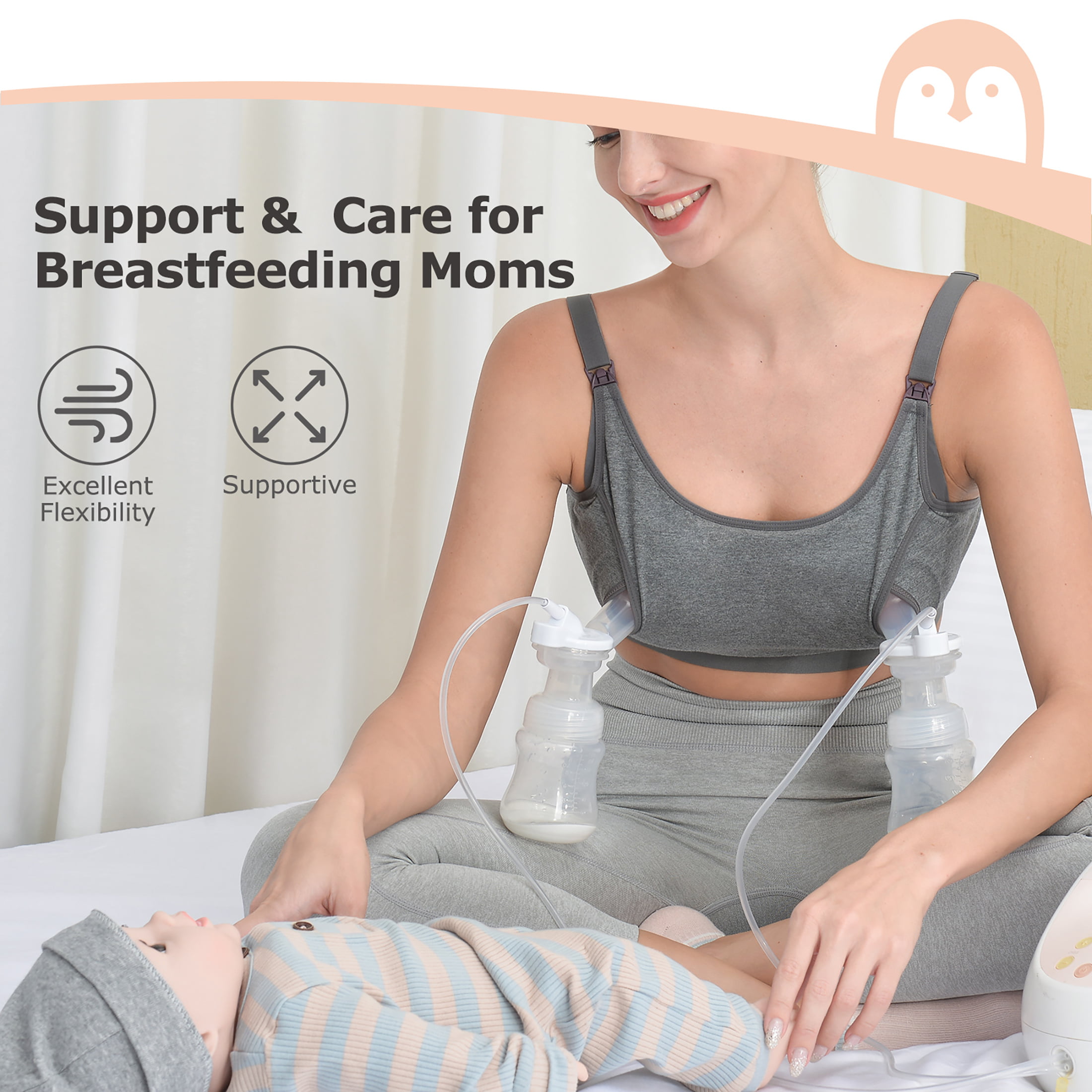 Momcozy Maternity Nursing Bra, Hands Free Pumping Bra, Maternity  Breastfeeding Bras Suitable for Breastfeeding-Pumps, Gray Medium 