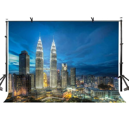 Image of ABPHOTO Polyester 7x5ft Gemini Building Backdrop Gemini Building City Night Photography Background and Studio Photography Backdrop Props
