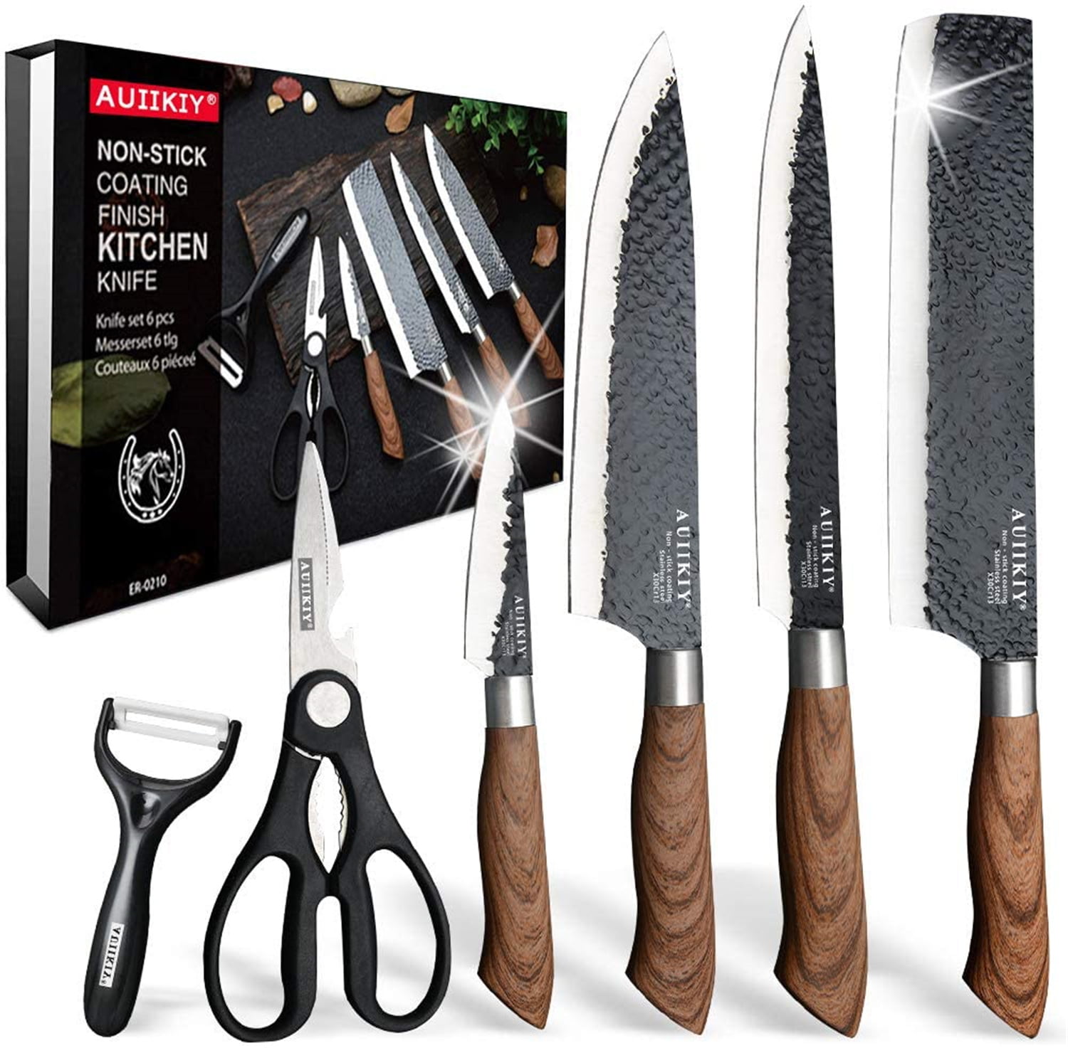 6 Pcs Professional Kitchen Knives Set High Carbon Stainless Steel Forged Kitchen Knife Sharp Chef Knife Set Walmart Com Walmart Com