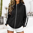 thumbnail image 3 of Zip Up Hoodie for Women Long Sleeve Drawstring Oversized Sweatshirt Jacket Side White Stripe Sweatshirts Black 2XL, 3 of 8
