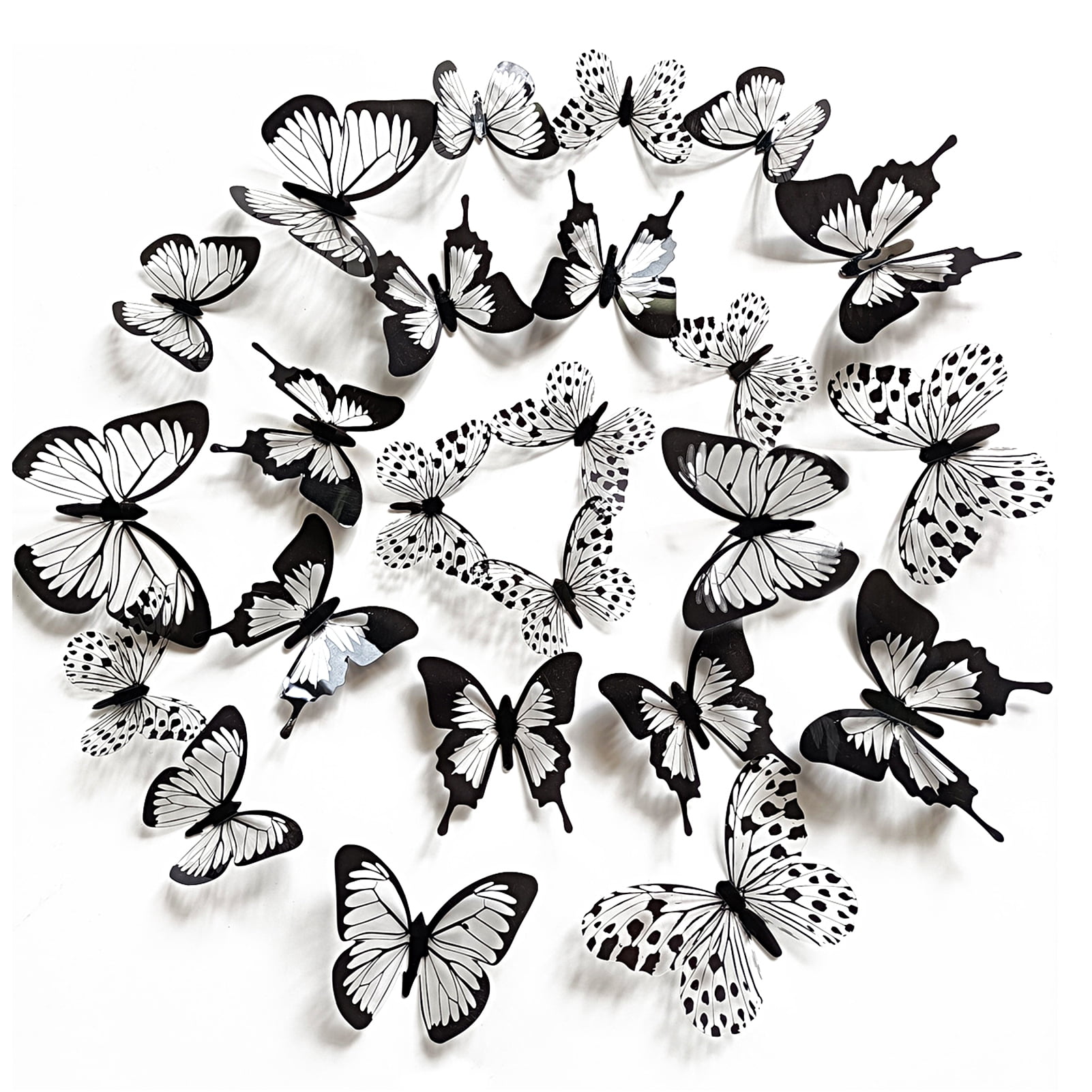 Meidiya 24Pcs Black White 3D Butterflies Wall Stickers Selfadhesive