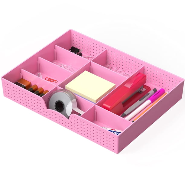 Bandeja organizadora de cajones Simple Houseware con 9 compartimentos ajustables rosa