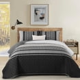 thumbnail image 7 of King Size Quilt Set Boho, Soft 3 Pieces Striped Fall Bedspreads Dark Grey Quilts Bedding Sets Boho Lightweight Quilted Coverlets Set Black for Men Bed 110"x90", 7 of 7