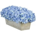 Artificial Hydrangeas in WhiteWashed Wood Ledge (Blue)