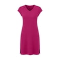 thumbnail image 7 of Taqqpue Women Dress Casual Solid Color V Neck Sundress Beach Vacation Knee Length Loose Fit Flowy Swing Cap Short Sleeve Midi Dress, 7 of 7