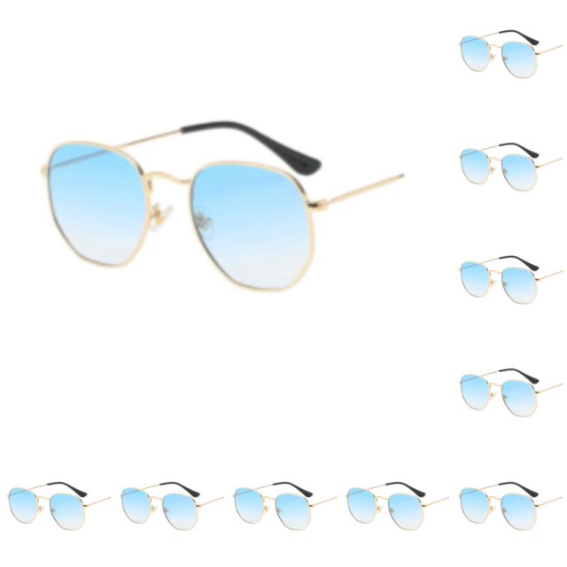 Qarigey Gafas de sol hexagonales de moda, montura ligera, lentes polarizadas, gafas de sol cuadradas pequeñas unisex, azul degradado dorado Oro Degradado Azul 10Conjunto