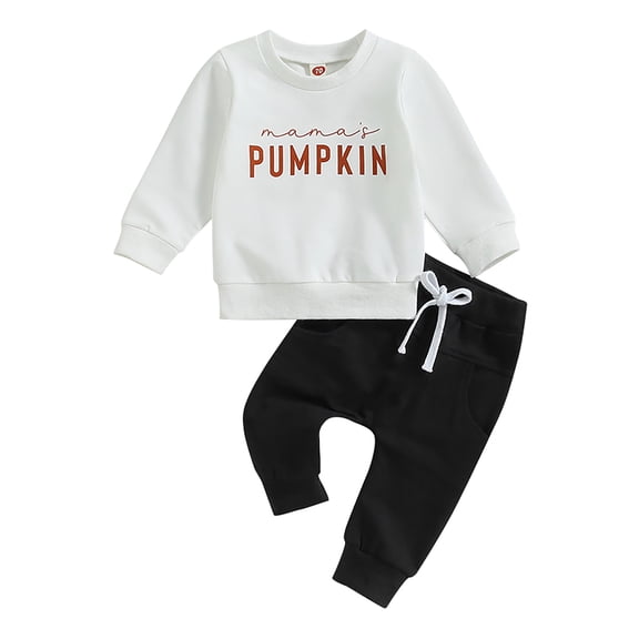 Kids Two-Piece Outfit Long Sleeve Pumpkin Letter Print Sweatshirt With Solid Color Pants Boy Outfits Kids Clothes