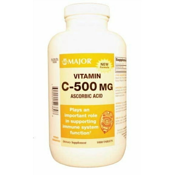 Major Vitamin C Ascorbic Acid Tablets, 500 mg, 1000 Count