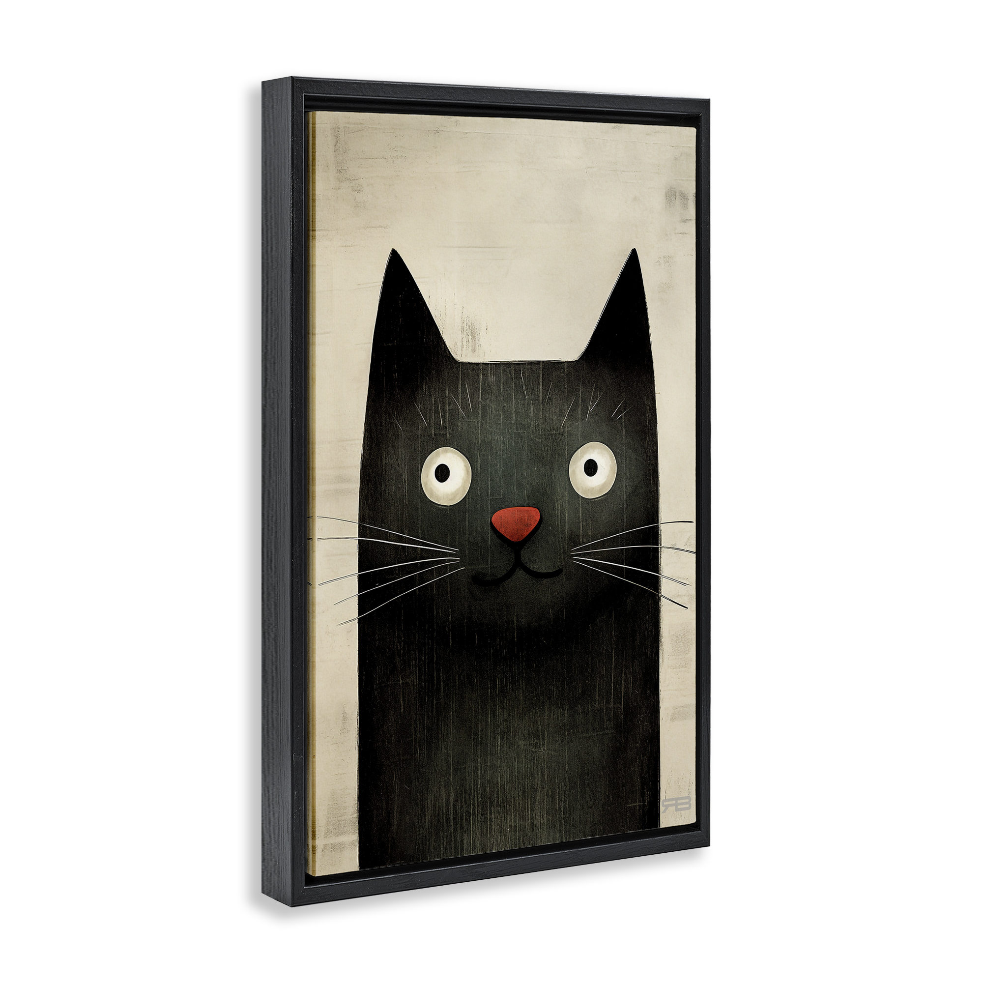 Stupell Industries Smiling Black Cat Animals & Insects Painting Black Floater Framed Canvas Art Print Wall Art, 21 x 31