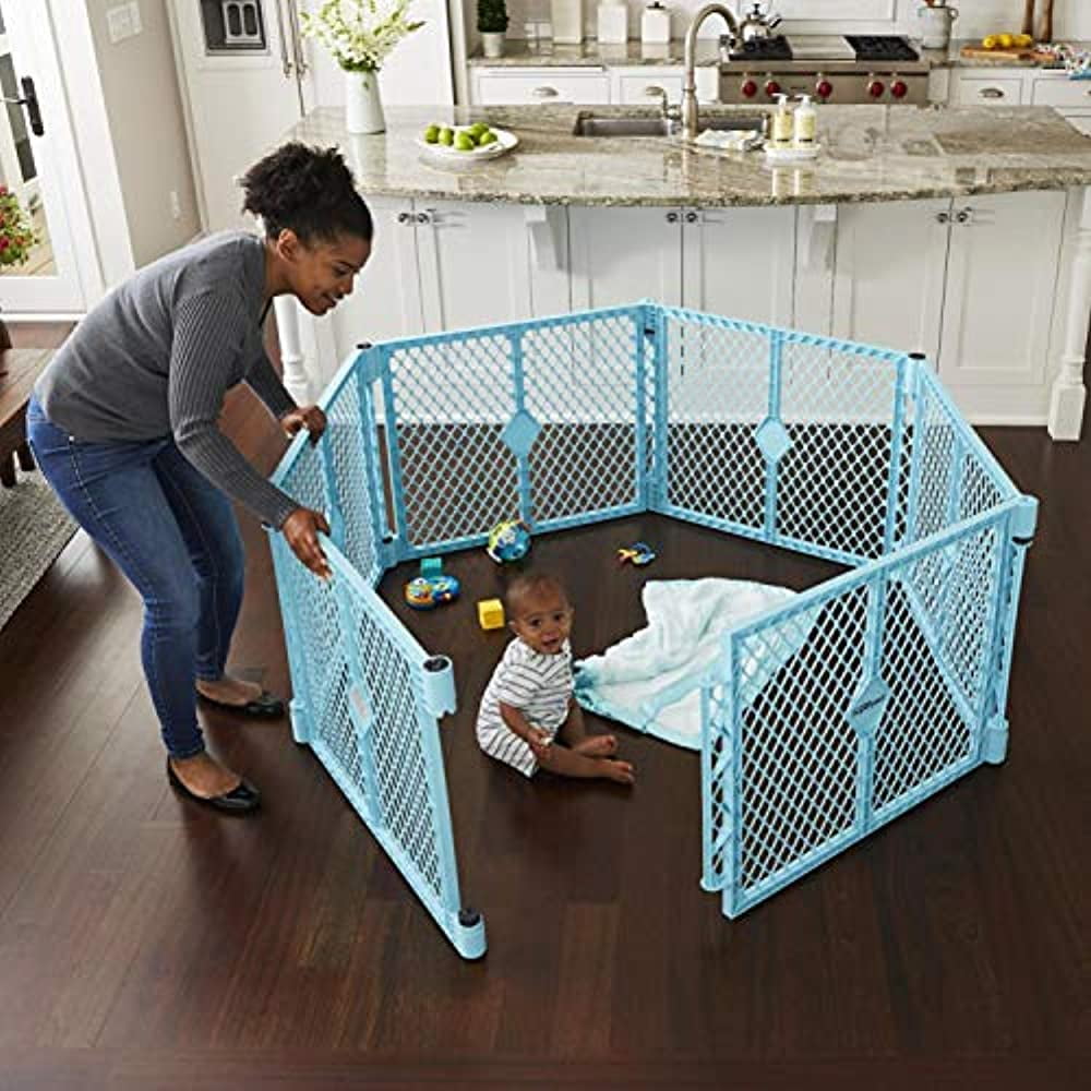 Toddleroo by North States Superyard 6-Panel Aqua Blue Baby Play Yard with Carry Handle