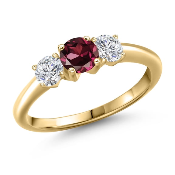 Gem Stone King 10K Yellow Gold Red Rhodolite Garnet and Lab Grown Diamond Engagement Ring for Women | 1.14 Cttw | Round 5MM | Gemstone January Birthstone | Size 7