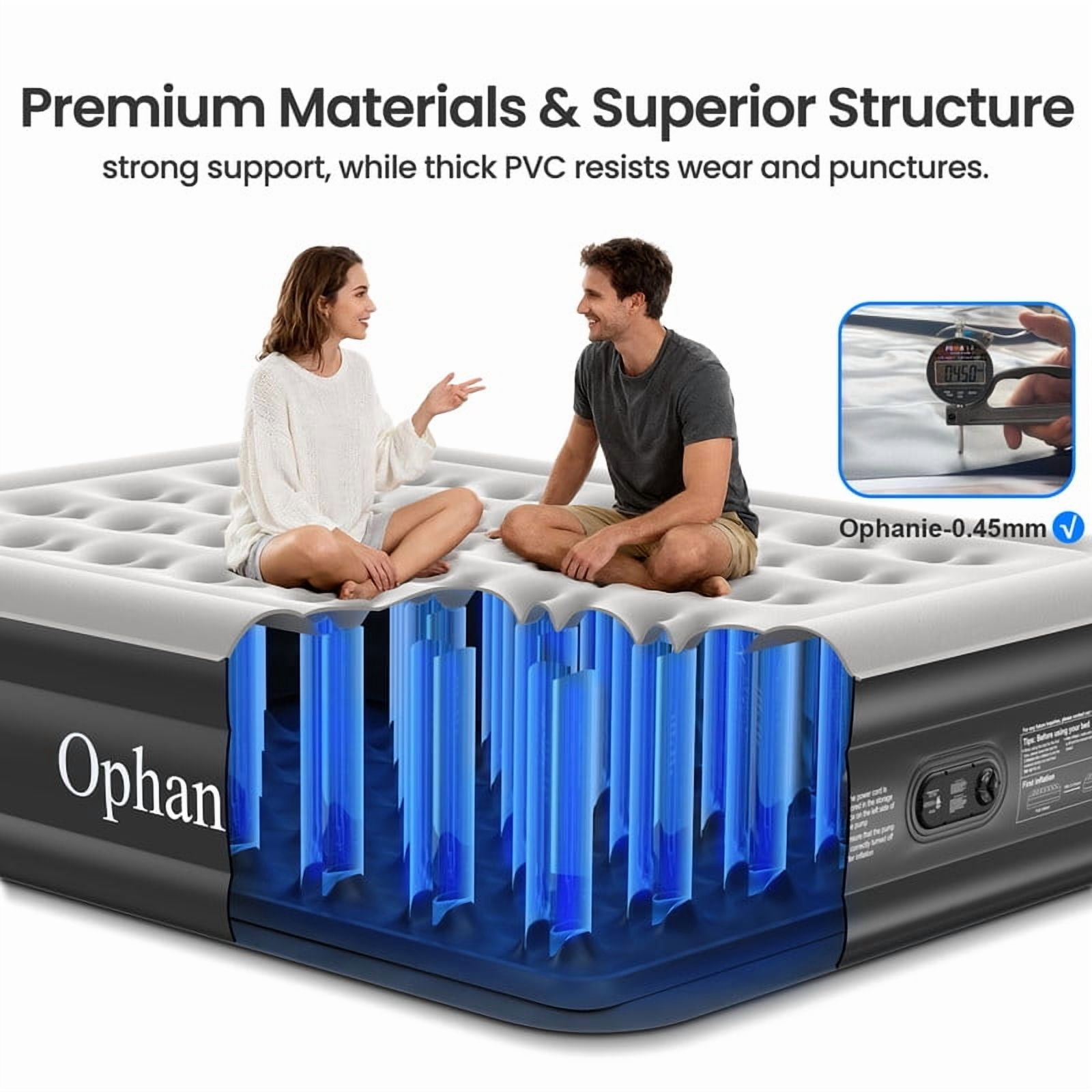 Ophanie Queen Air Mattress, 18-Inch Elevated Inflatable Bed with Built-in Pump, Puncture-Resistant, Quick Inflation/Deflation, Portable for camping & Guests, Black