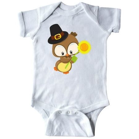 

Inktastic Thanksgiving Owl Brown Owl With Pilgrim Hat Gift Baby Boy or Baby Girl Bodysuit