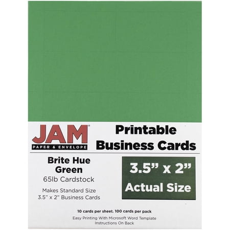 JAM Paper Printable Business Cards 3.5x2 Green 100/Pack