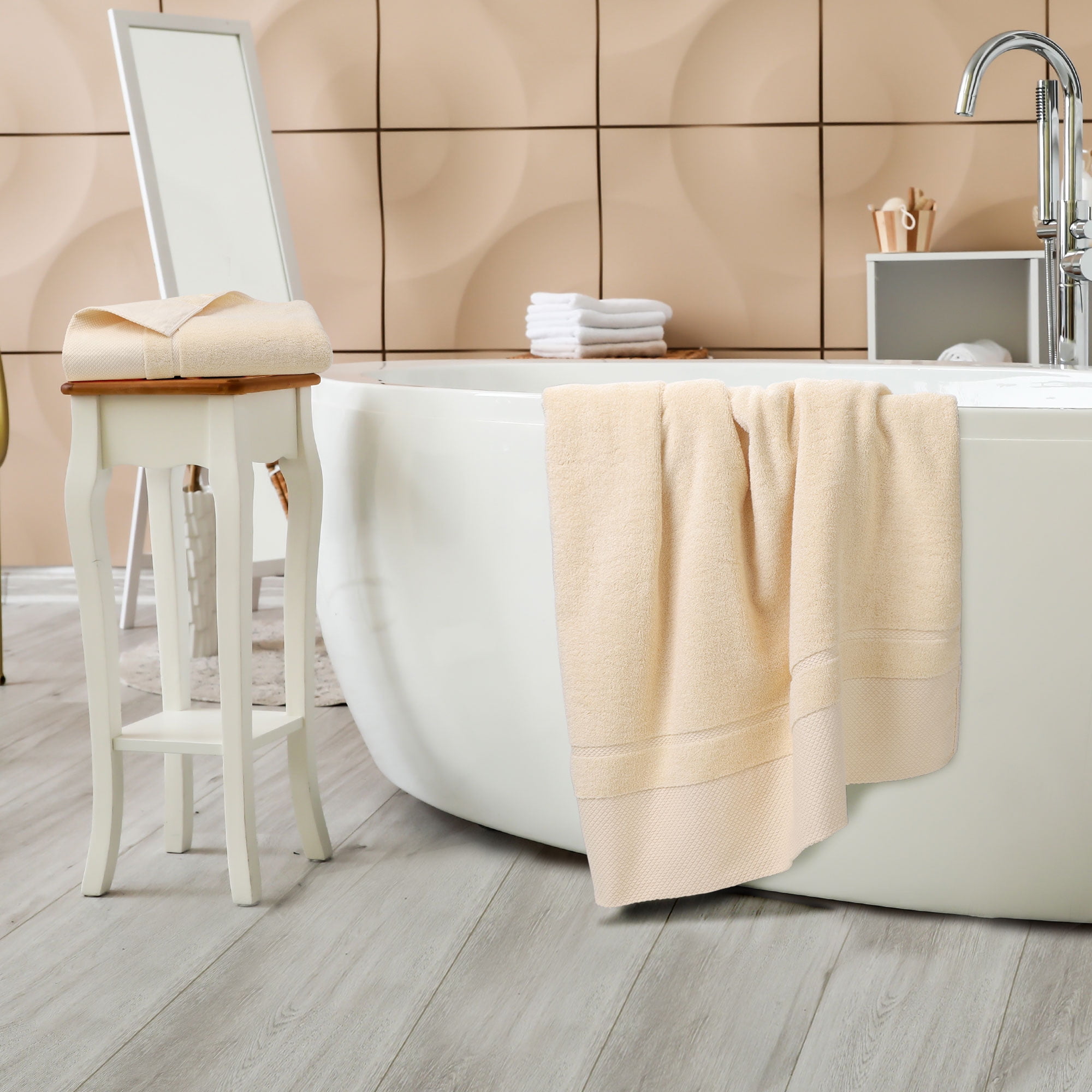 Unique Bargains Bath Towel Set 27" x 54" Soft 100% Combed Cotton 600 GSM Luxury Towels 2 Champagne